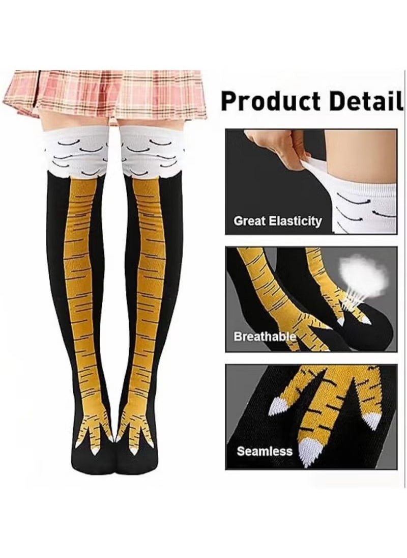 Generic - 3Pack Chicken Leg Socks, Chicken Feet Stockings, Cotton Knee Thigh High Socks Novelty Pattern Athletic Socks for Women Girls Striped Socks Funny Gifts - Image 1