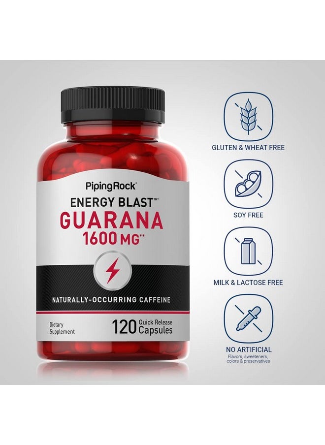 Piping Rock Guarana Capsules 1600 Mg  120 Count  Mega Strength Powder Extract Pills  Nongmo Gluten Free Supplement  - Image 3
