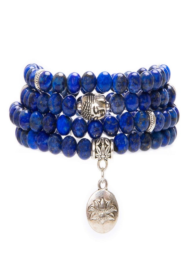 Bivei 108 Mala Beads Necklace Beaded Wrap Bracelets Genuine Gemstone Mala Prayer Beads Lotus Charm Yoga Meditation Necklace - Lapis Lazuli - Image 1