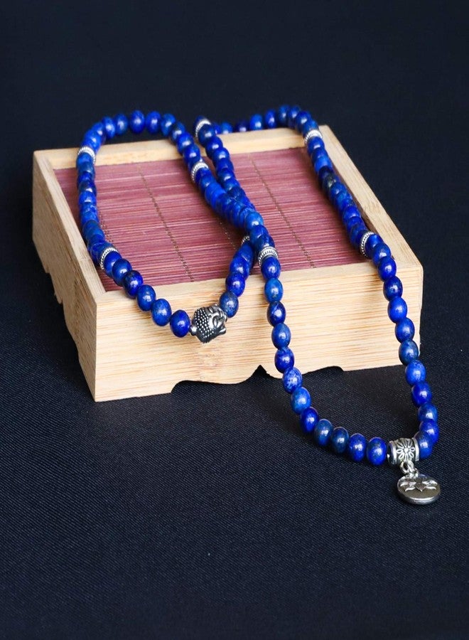 Bivei 108 Mala Beads Necklace Beaded Wrap Bracelets Genuine Gemstone Mala Prayer Beads Lotus Charm Yoga Meditation Necklace - Lapis Lazuli - Image 5