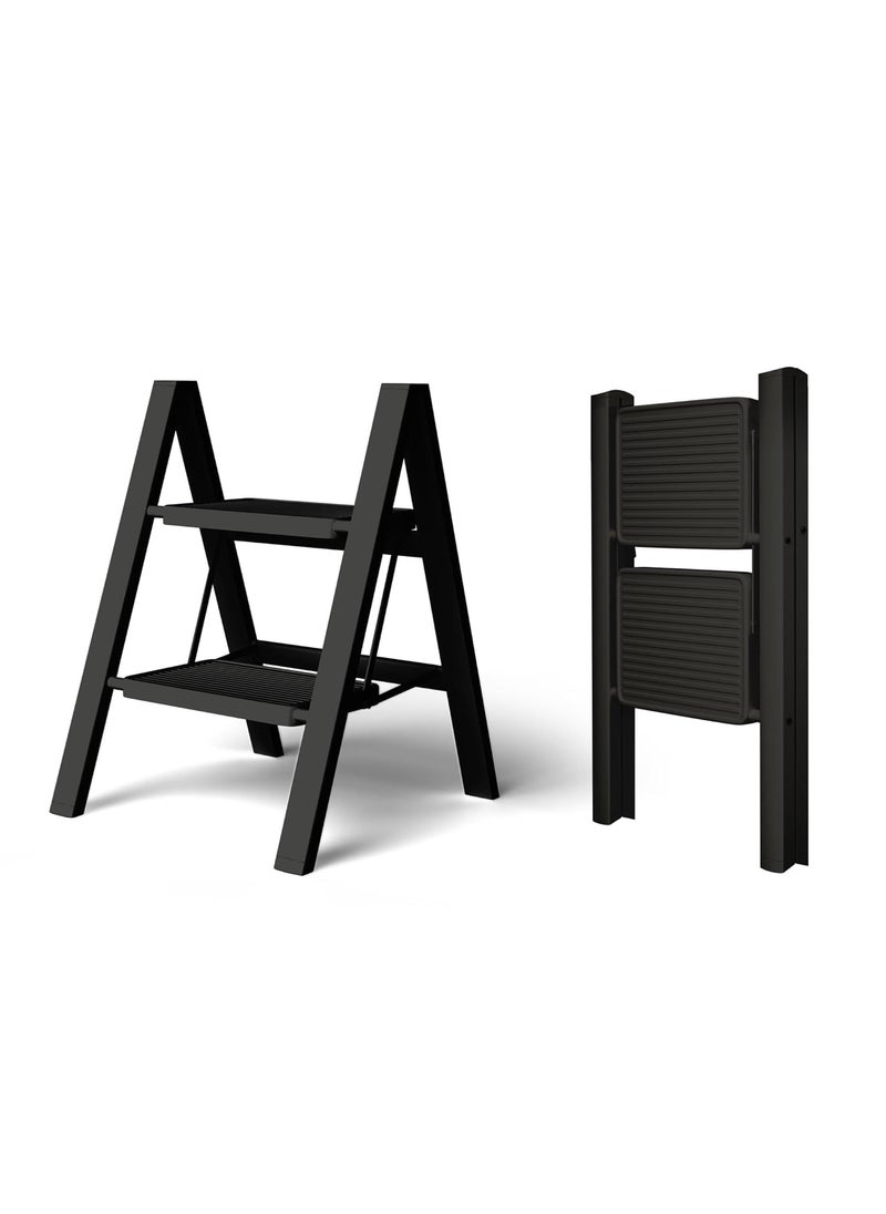 DD RETAILS DD Retails Foldable 2 Step Ladder Stool with Wide Anti Slip Pedal Lightweight Aluminum Step Ladder Stools Portable Ladders for Home Kitchen Library Office Pack of 1 2 Step Ladder  - Image 1