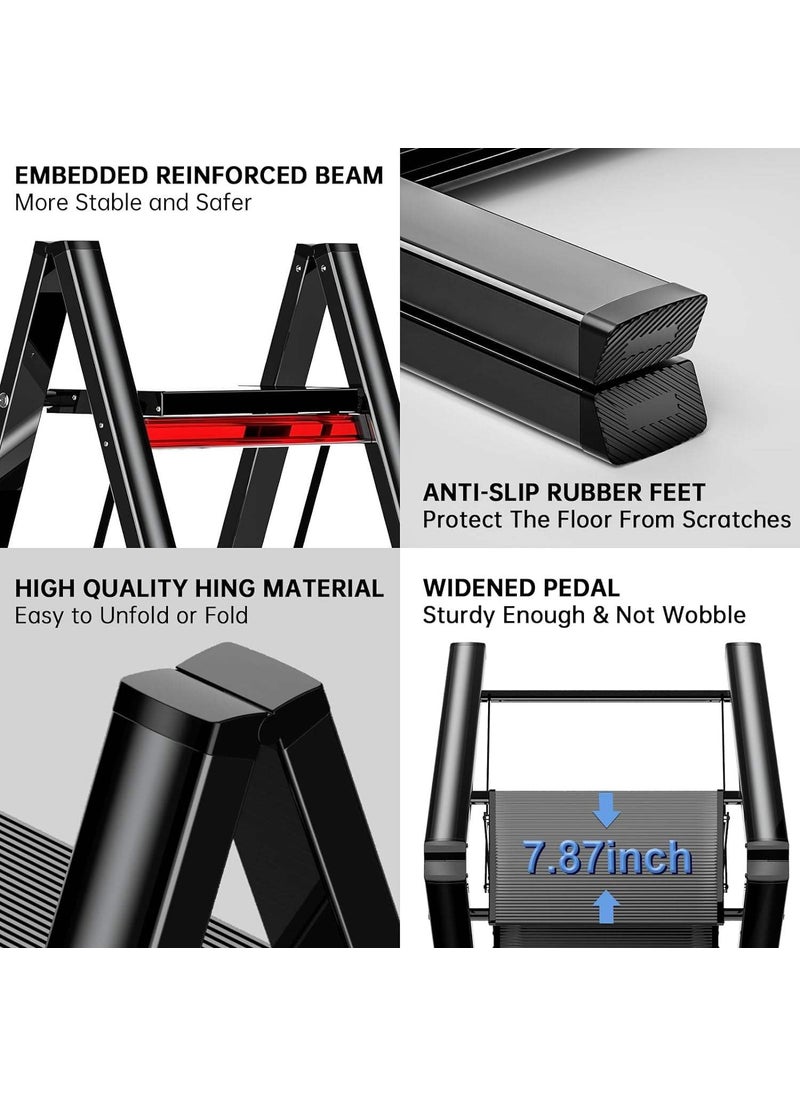 DD RETAILS DD Retails Foldable 2 Step Ladder Stool with Wide Anti Slip Pedal Lightweight Aluminum Step Ladder Stools Portable Ladders for Home Kitchen Library Office Pack of 1 2 Step Ladder  - Image 4
