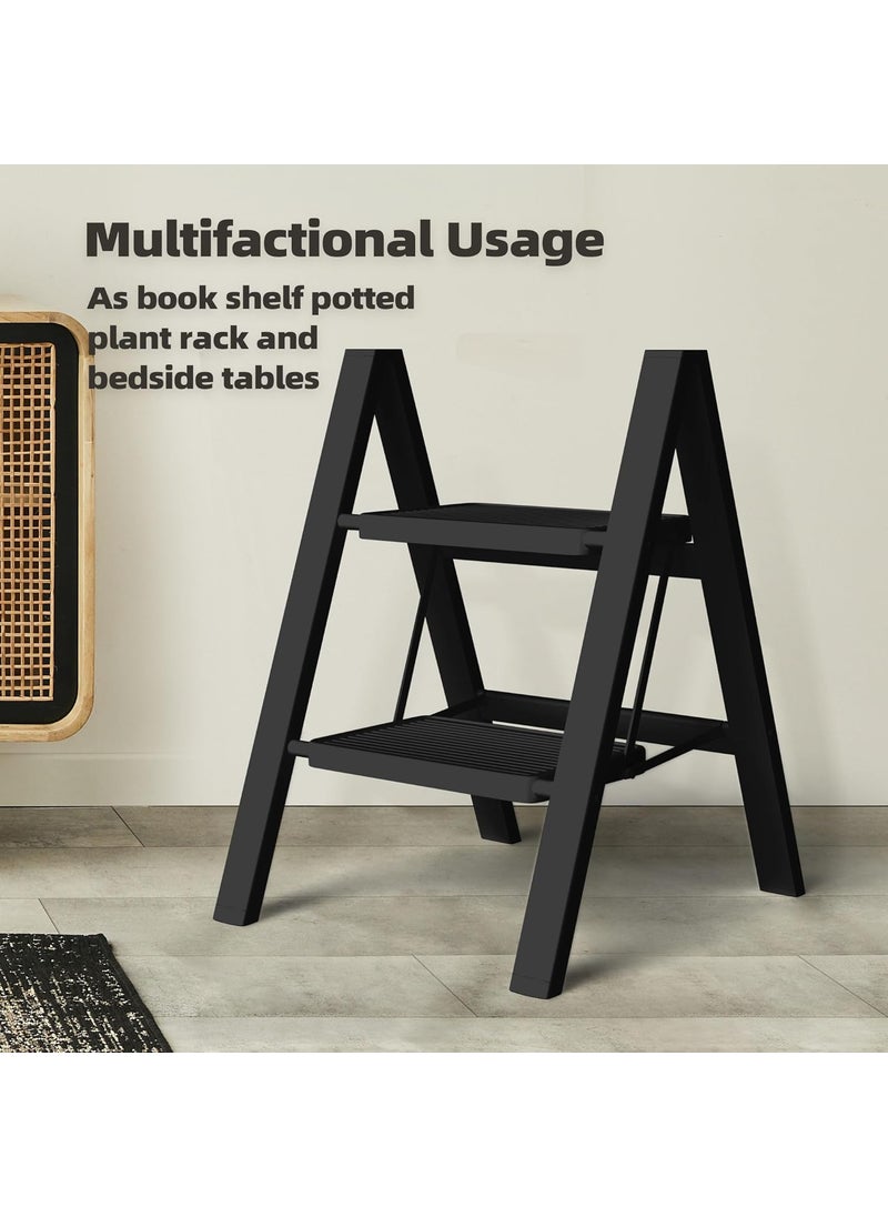 DD RETAILS DD Retails Foldable 2 Step Ladder Stool with Wide Anti Slip Pedal Lightweight Aluminum Step Ladder Stools Portable Ladders for Home Kitchen Library Office Pack of 1 2 Step Ladder  - Image 3