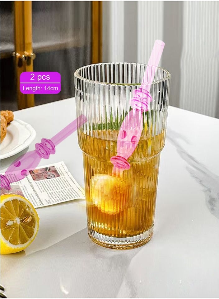 2 high-quality heat-resistant glass straw borosilicate materials, durable (pink)