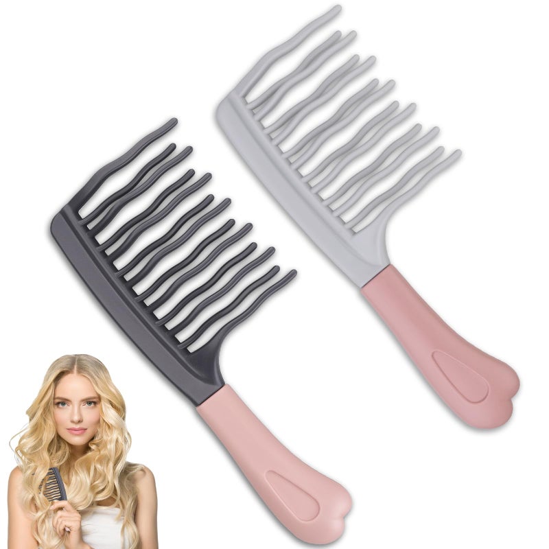 Dexspoeny 2Pack Wide Tooth Comb for Curly,Detangling Hair Brush with Double-layer Wavy Tooth Design and Ergonomic Handle for Long/Thick Dry/Wet Hair for Women/Girl/Men,Portable travel Curl Comb - Image 1