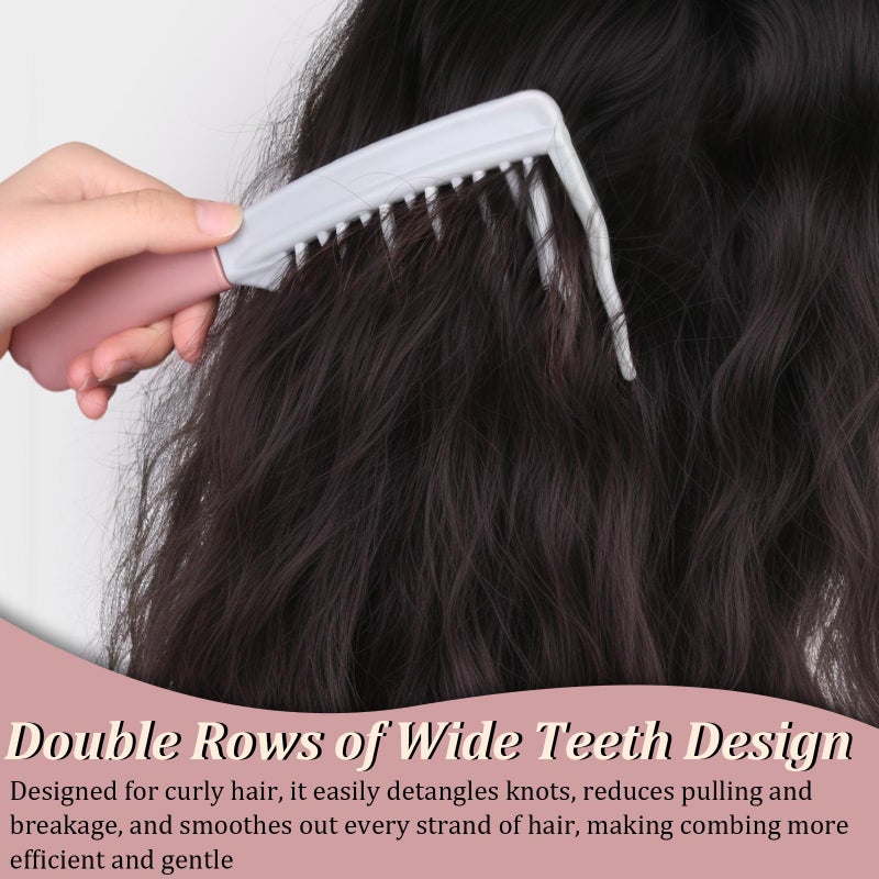 Dexspoeny 2Pack Wide Tooth Comb for Curly,Detangling Hair Brush with Double-layer Wavy Tooth Design and Ergonomic Handle for Long/Thick Dry/Wet Hair for Women/Girl/Men,Portable travel Curl Comb - Image 5