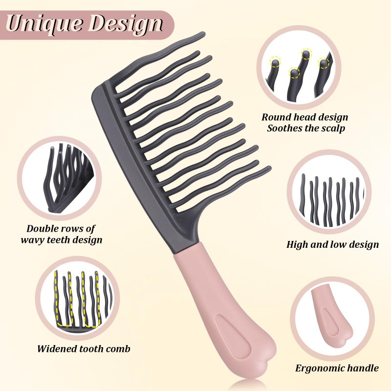 Dexspoeny 2Pack Wide Tooth Comb for Curly,Detangling Hair Brush with Double-layer Wavy Tooth Design and Ergonomic Handle for Long/Thick Dry/Wet Hair for Women/Girl/Men,Portable travel Curl Comb - Image 3