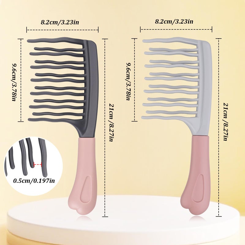 Dexspoeny 2Pack Wide Tooth Comb for Curly,Detangling Hair Brush with Double-layer Wavy Tooth Design and Ergonomic Handle for Long/Thick Dry/Wet Hair for Women/Girl/Men,Portable travel Curl Comb - Image 2