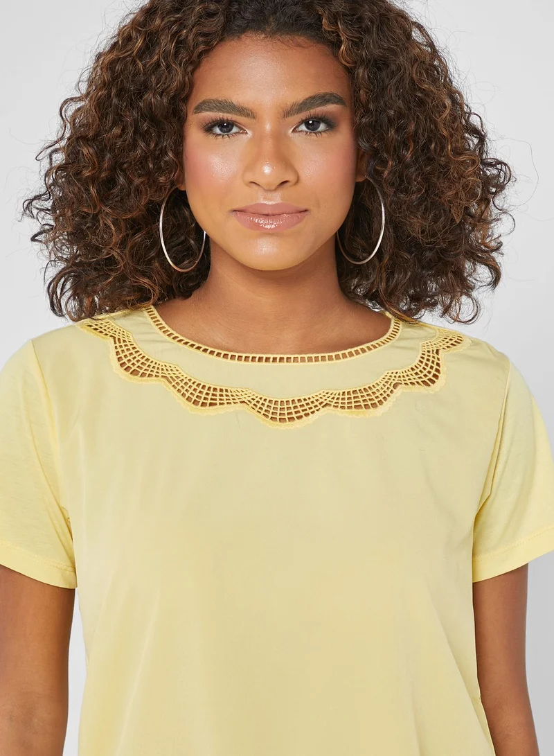 DEBENHAMS Lace Trim Crew Neck Top