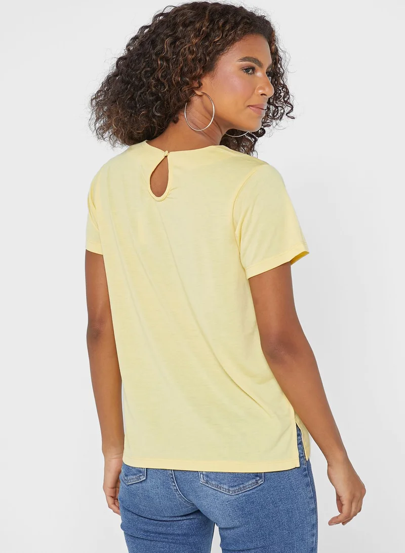 DEBENHAMS Lace Trim Crew Neck Top