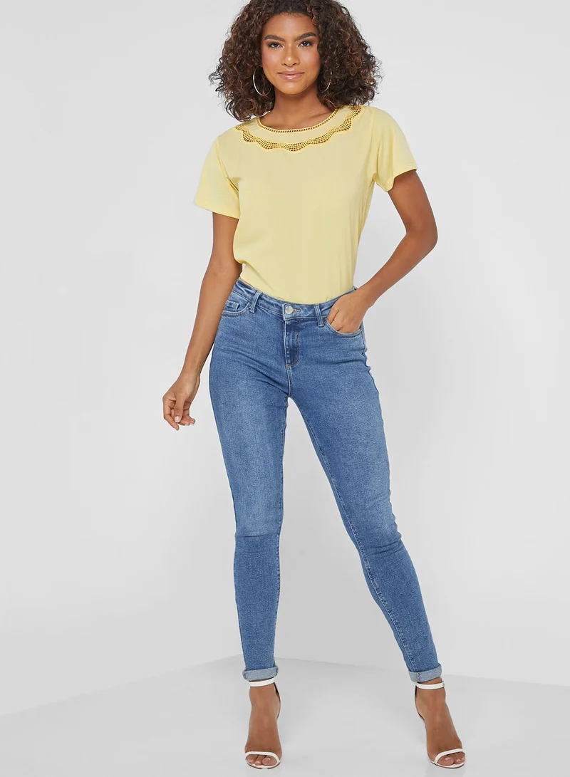 DEBENHAMS Lace Trim Crew Neck Top