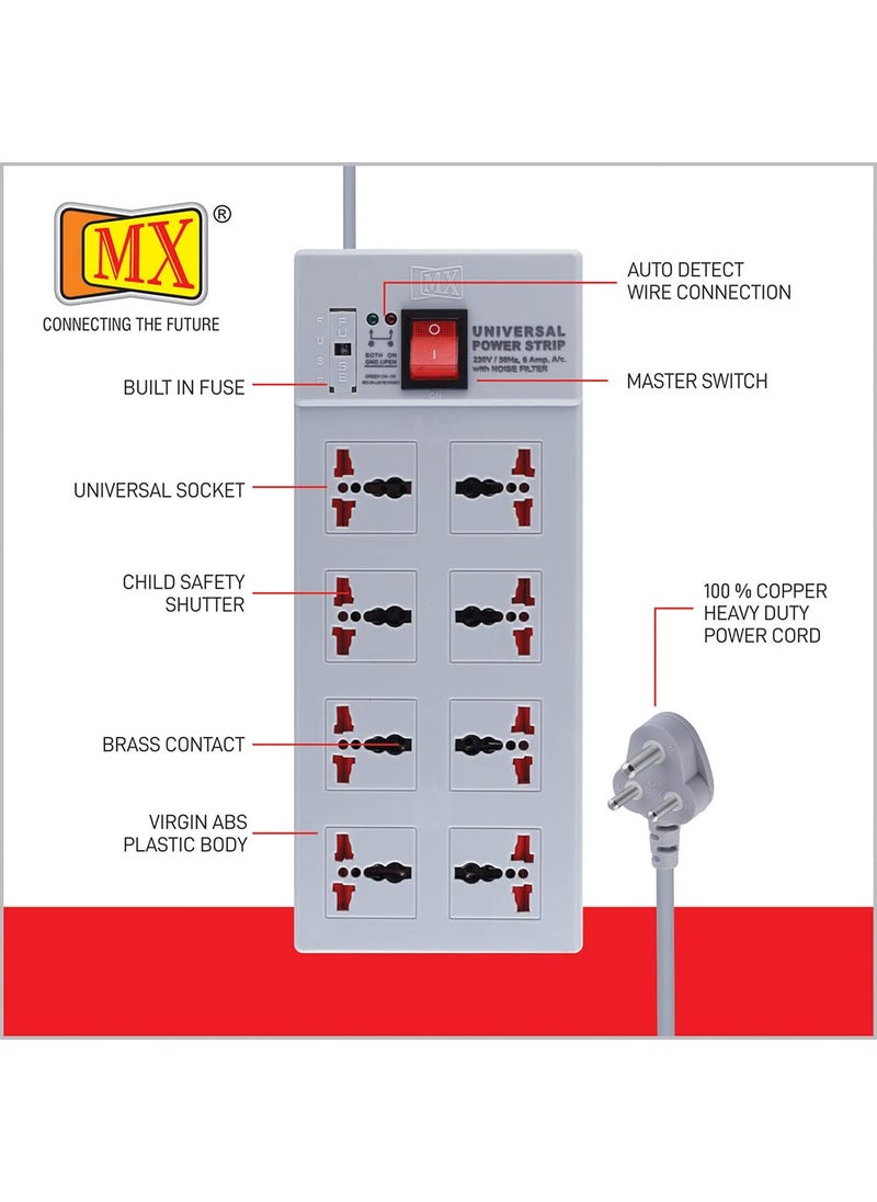 MX MX Power Strip Extension Board with 8 Universal Socket Master Switch Power Indicator and Child Safety Shutter 15 mtr Cord Length  - Image 3