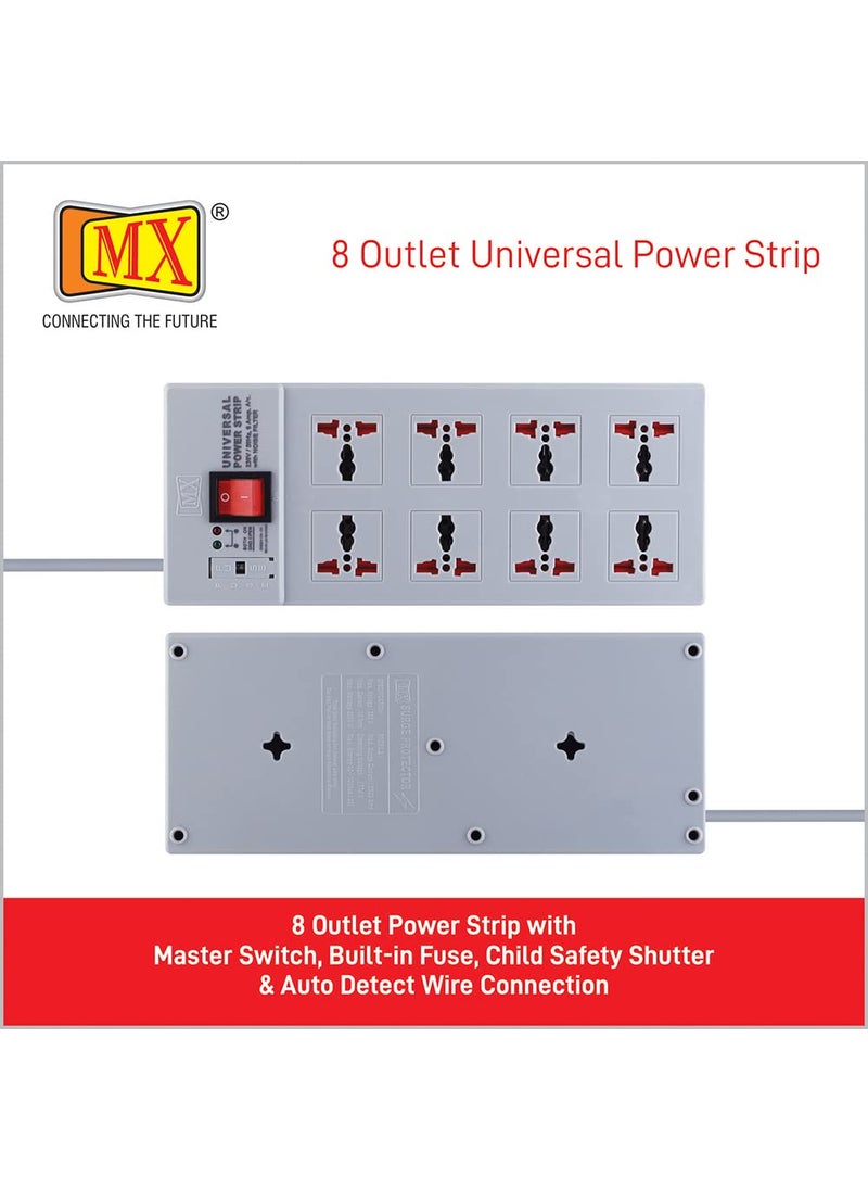 MX MX Power Strip Extension Board with 8 Universal Socket Master Switch Power Indicator and Child Safety Shutter 15 mtr Cord Length  - Image 2