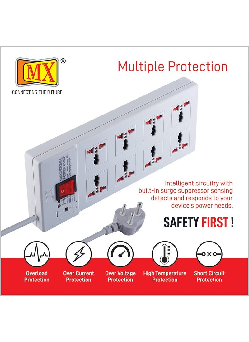 MX MX Power Strip Extension Board with 8 Universal Socket Master Switch Power Indicator and Child Safety Shutter 15 mtr Cord Length  - Image 4