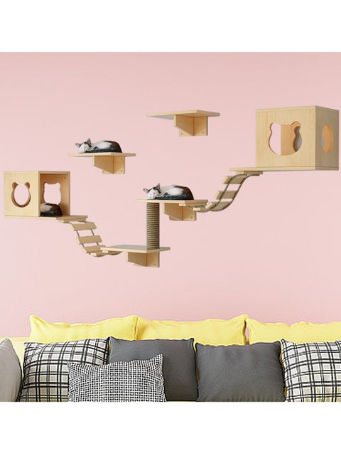 Premium Wall-Mounted Cat Playground  Unique Design with 2 Nests & Platforms Soft Steps Wider Perches & Scratch Column