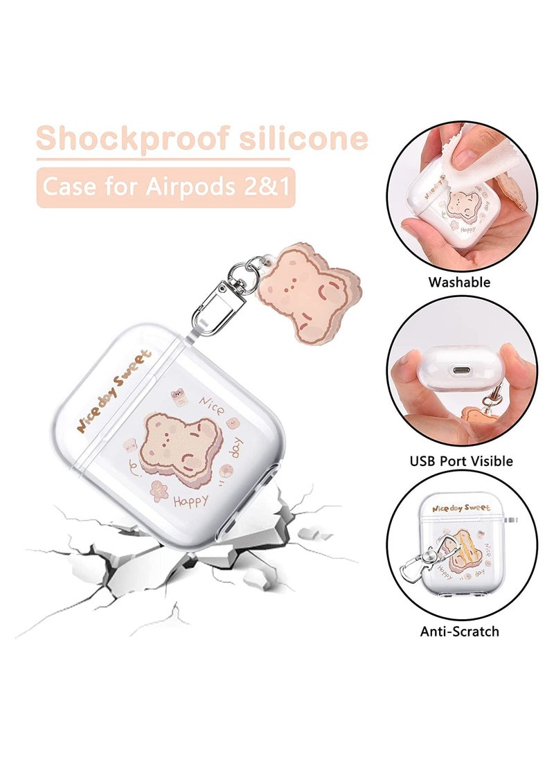 SYOSI - Clear AirPods Case with Bear Keychain C ute Cartoon Bear Design Full Protective Silicone Cover Compatiable with AirPod 21 Case for Kids and Womens Brown - Image 1