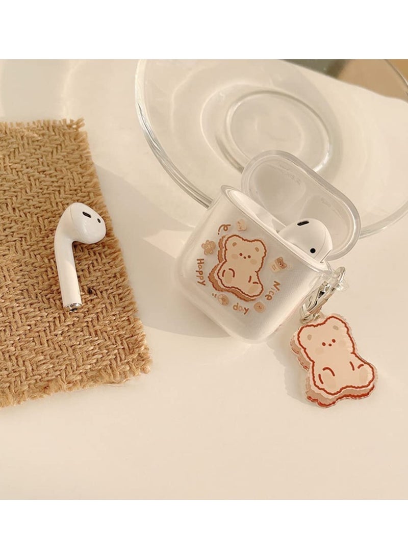 SYOSI - Clear AirPods Case with Bear Keychain C ute Cartoon Bear Design Full Protective Silicone Cover Compatiable with AirPod 21 Case for Kids and Womens Brown - Image 1
