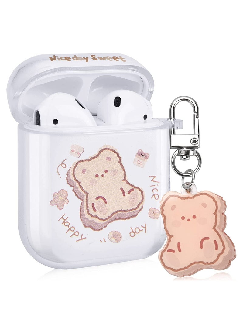 SYOSI - Clear AirPods Case with Bear Keychain C ute Cartoon Bear Design Full Protective Silicone Cover Compatiable with AirPod 21 Case for Kids and Womens Brown - Image 1