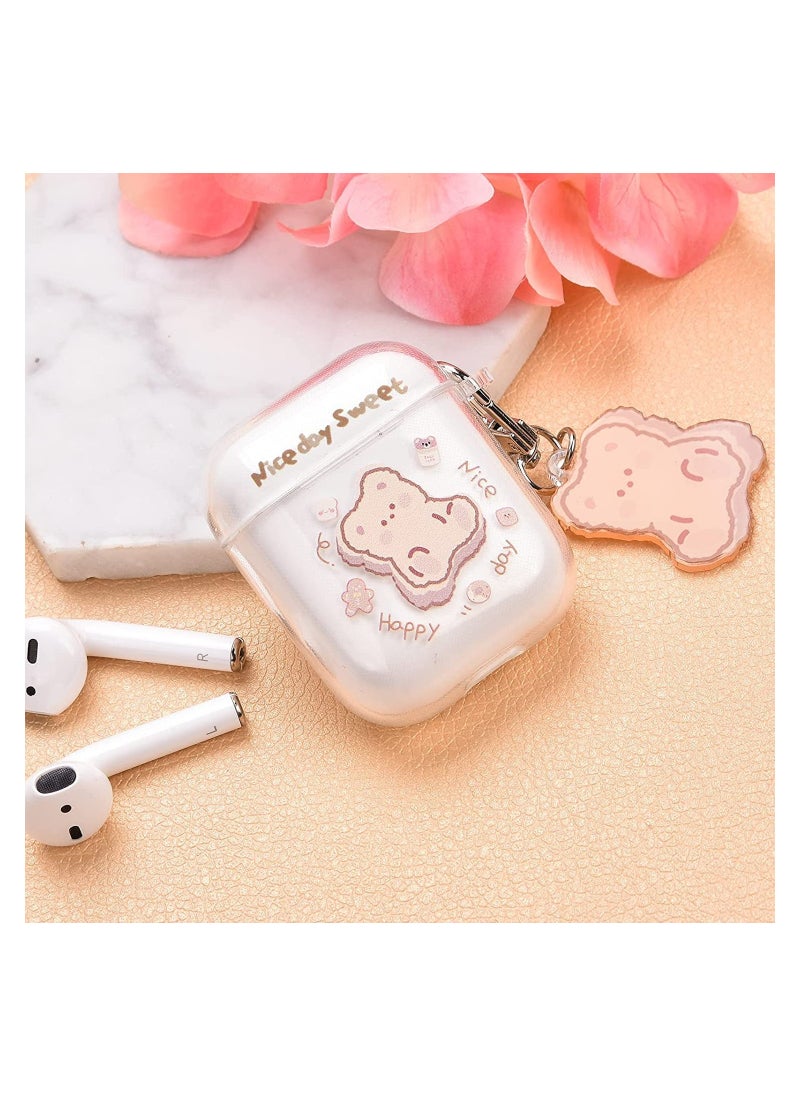 SYOSI - Clear AirPods Case with Bear Keychain C ute Cartoon Bear Design Full Protective Silicone Cover Compatiable with AirPod 21 Case for Kids and Womens Brown - Image 1
