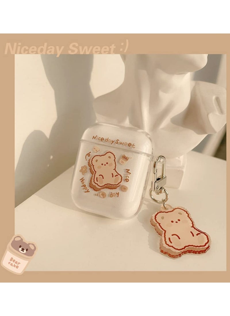 SYOSI - Clear AirPods Case with Bear Keychain C ute Cartoon Bear Design Full Protective Silicone Cover Compatiable with AirPod 21 Case for Kids and Womens Brown - Image 1