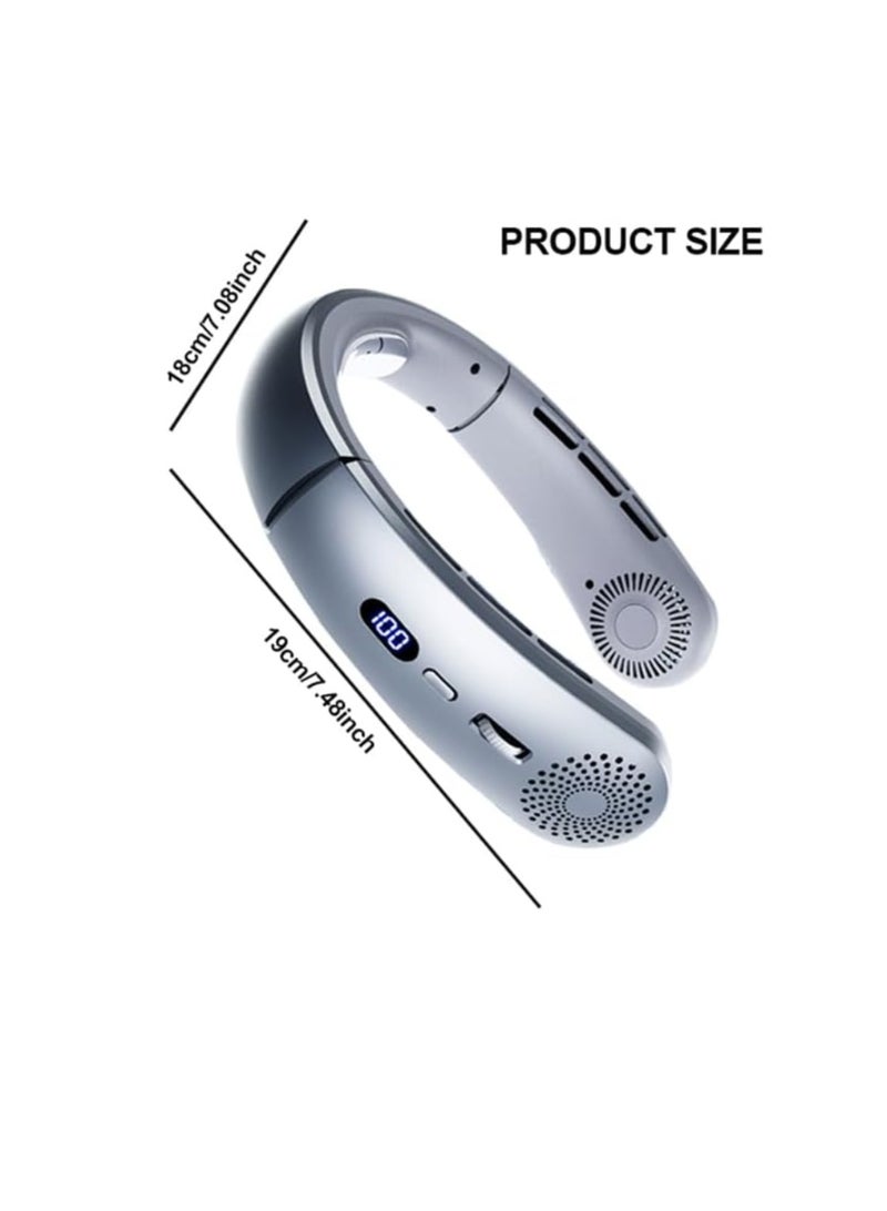 Desselan JKUOO Portable Neck Fan – USB Rechargeable Hands-Free Bladeless Fan, 1–100 Speed Levels, Quiet Wearable Cooling Device for Indoor & Outdoor Use, Adjustable Left-Right Angle (Silver) - Image 2