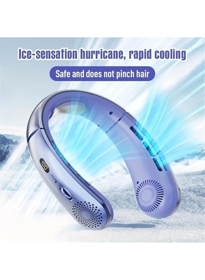 Desselan JKUOO Portable Neck Fan – USB Rechargeable Hands-Free Bladeless Fan, 1–100 Speed Levels, Quiet Wearable Cooling Device for Indoor & Outdoor Use, Adjustable Left-Right Angle (Silver) - Image 3