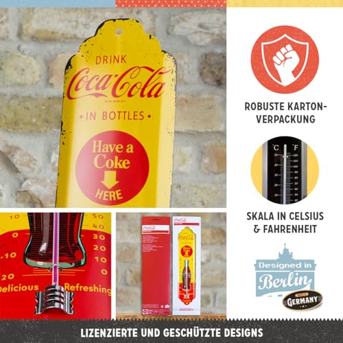 Nostalgic Art Nostalgic-Art Coca-Cola Analogue Thermometer - in Bottles Yellow - Gift Idea for Coke Lovers, Metal, Vintage Design, 6.5 x 28 cm - Image 2