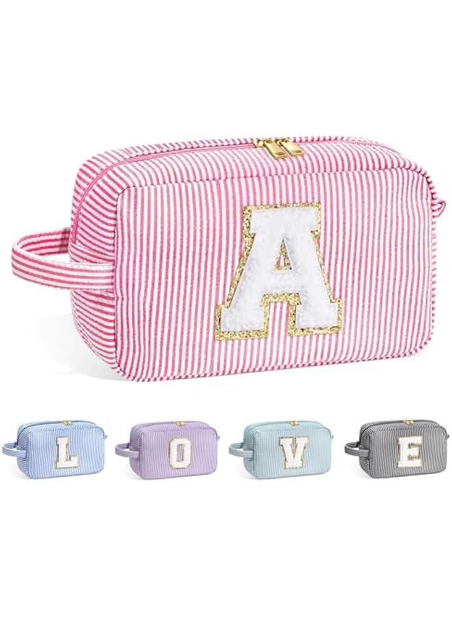 Personalized Pink Monogram Initial Makeup Bag for Women - Unique Birthday Gift for Mom, Daughter, Teacher, Wife, Grandmother, and Teen Girls - Image 1