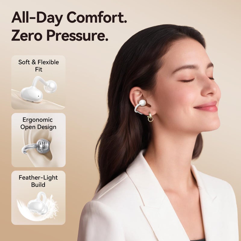 Kinglucky Jewelry-Inspired Clip-On Earbuds with Diamond Earrings, Comfortable Fit & 40H Playtime Open Ear Bluetooth 5.4 Wireless Headphones for Women, Small Ears, Sports & Workouts (White) - Image 3