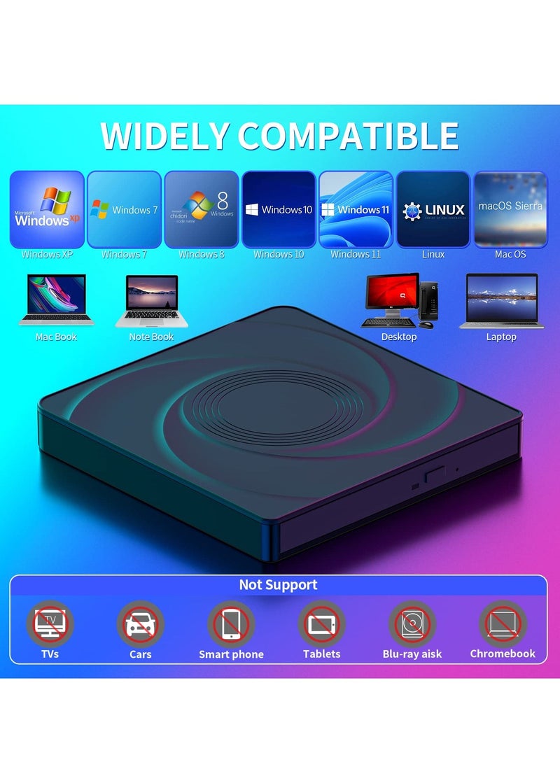 Generic - External CD/DVD Drive for Laptop - USB 3.0 & Type-C, Portable CD DVD +/-RW Burner Player, Plug and Play, Compatible with Windows 10&11, Linux, MacBook PC (Black) - Image 1