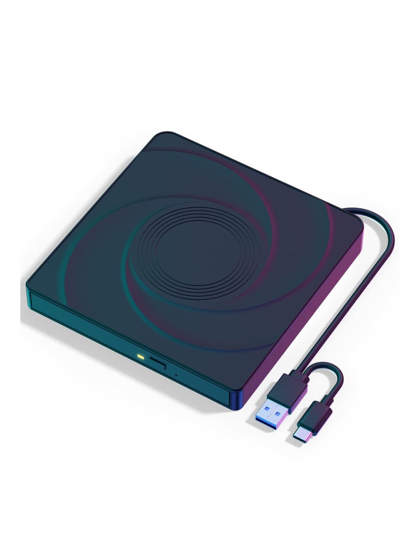 Generic - External CD/DVD Drive for Laptop - USB 3.0 & Type-C, Portable CD DVD +/-RW Burner Player, Plug and Play, Compatible with Windows 10&11, Linux, MacBook PC (Black) - Image 1