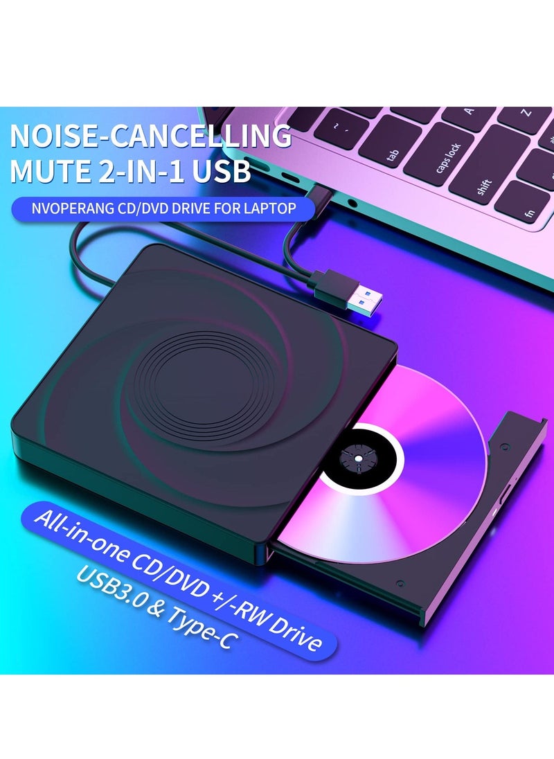 Generic - External CD/DVD Drive for Laptop - USB 3.0 & Type-C, Portable CD DVD +/-RW Burner Player, Plug and Play, Compatible with Windows 10&11, Linux, MacBook PC (Black) - Image 1