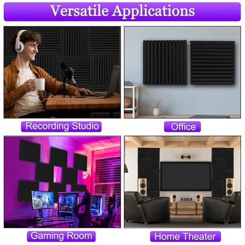 TroyStudio Thick Acoustic Foam Panels, 12 X 12 X 3 Inch 12 Pcs Broadband Sound Absorbing Foam, Dense Soundproof Padding Tile, Recording Studio Foam Absorber, Wedges Decorative 3D Wall Ceiling Panel - Image 5