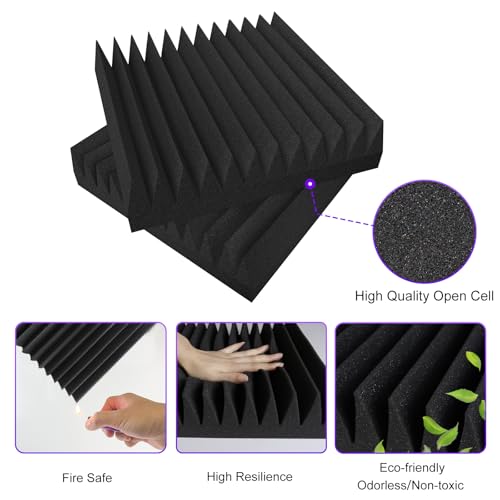 TroyStudio Thick Acoustic Foam Panels, 12 X 12 X 3 Inch 12 Pcs Broadband Sound Absorbing Foam, Dense Soundproof Padding Tile, Recording Studio Foam Absorber, Wedges Decorative 3D Wall Ceiling Panel - Image 4
