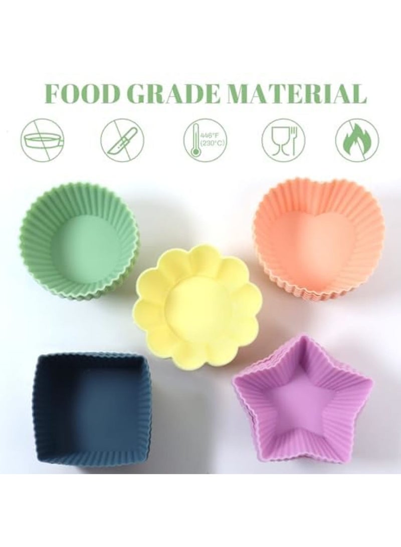 Barakah 25 Pack Silicone Cupcake Liners, Reusable Muffin Molds Non-Stick, 5 Fun Shapes & Colors, Heat Resistant Baking Cups, Easy Clean Silicone Muffin Cups for Muffins & Cupcakes (5 Colors) - Image 4