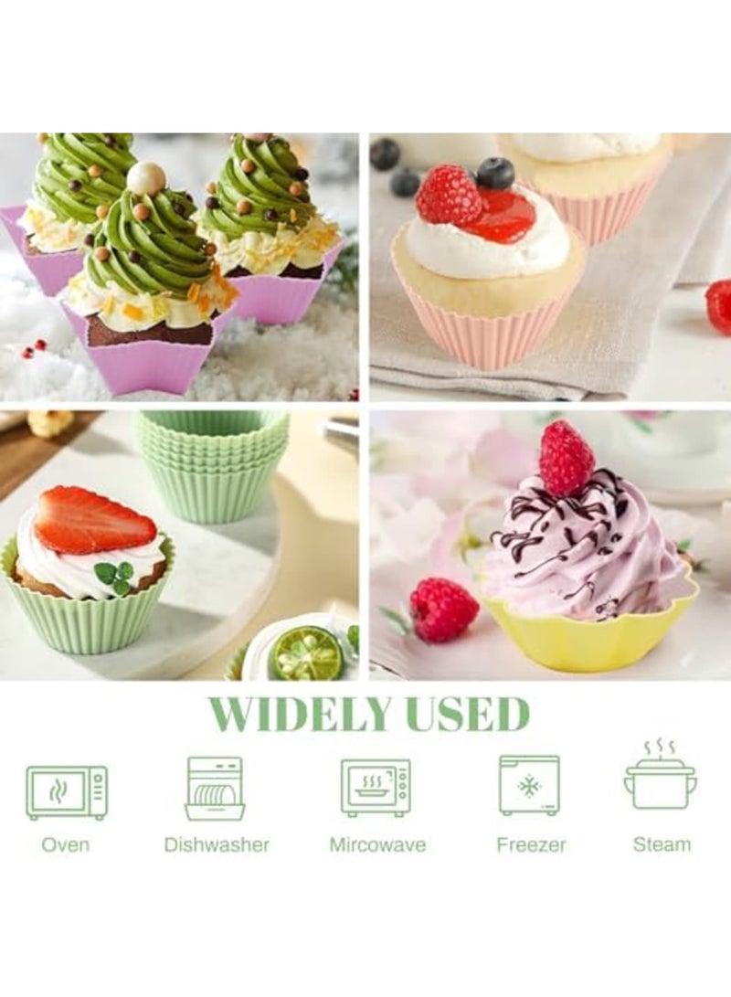 Barakah 25 Pack Silicone Cupcake Liners, Reusable Muffin Molds Non-Stick, 5 Fun Shapes & Colors, Heat Resistant Baking Cups, Easy Clean Silicone Muffin Cups for Muffins & Cupcakes (5 Colors) - Image 2