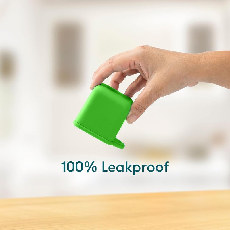أومي OmieBox (عبوة من 2) حاويات صلصات مانعة للتسرب للوجبات الجاهزة، وعاء صلصة السلطة، وعاء التوابل مع أغطية - سيليكون آمن للطعام - 4 أونصات (أزرق بحري/أخضر) - Image 4