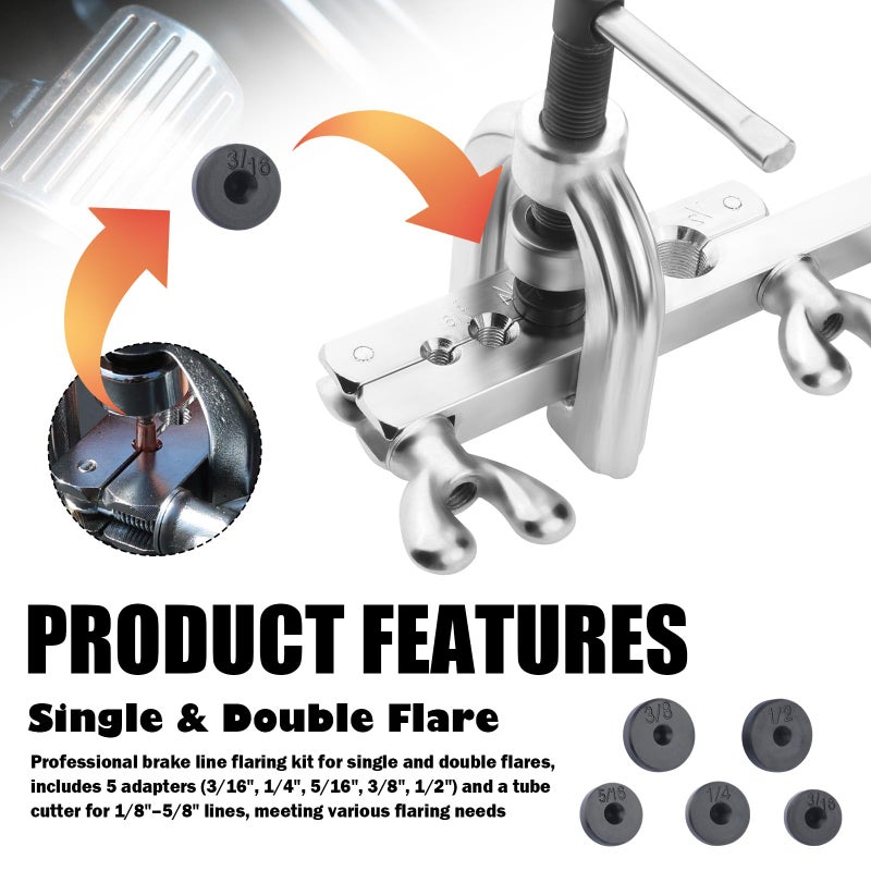VKQTS 25Ft 1/4" and 3/16" Brake Line Kit,Single & Double Brake Line Flaring Tool Kit with 32 Inverted Fittings and Brakes Flare Tool Kits,Copper Plated Brakes Lines Repair Kits - Image 5