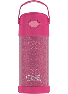 THERMOS THERMOS FUNTAINER 12 Ounce Stainless Steel Vacuum Insulated Kids Straw Bottle, Glitter Pink  - Image 1