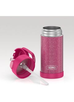 THERMOS THERMOS FUNTAINER 12 Ounce Stainless Steel Vacuum Insulated Kids Straw Bottle, Glitter Pink  - Image 4