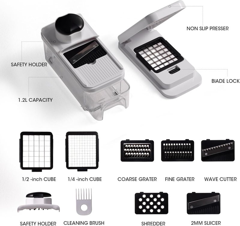 CAROTE Mandoline Slicer Vegetable Chopper with Container, Food Chopper Vegetable Cutter, Cheese Graters, Dicer for Kitchen, BPA-Free Kitchen Gadgets with Safety Holder - Image 2