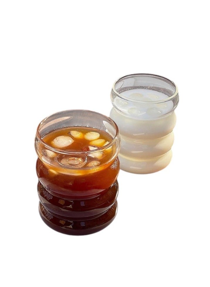350ml Portal Glass Mug, Transparent Waterproof Herringbone Shape Cup for Coffee and Drinks 2 pcs