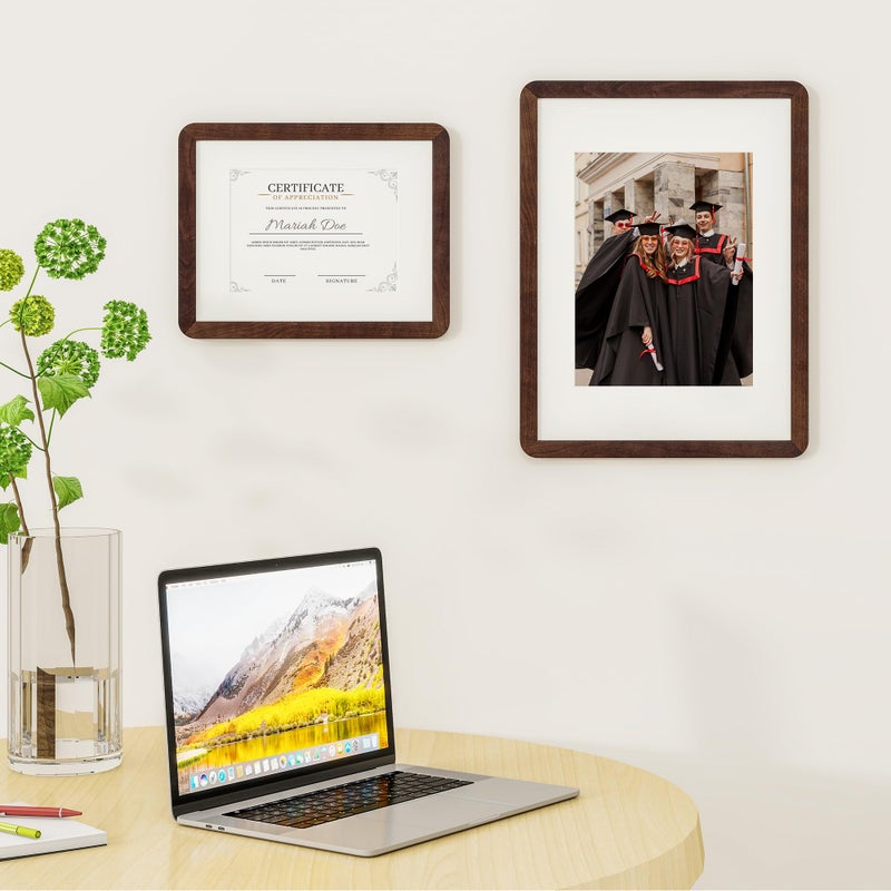 FLYJOE 12x16 Picture Frame - Solid Walnut Wood 12''x16'' Poster Frame, 12x16 Picture Frame With Mat For 8.5x11, Tempered Glass and Hanging Hardware Included, 16 By 12 Frame Wood, Natural Walnut - Image 2
