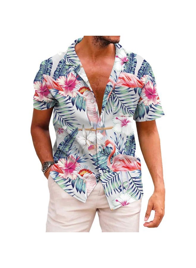 KYKU Men Hawaiian Shirt Summer Beach Button Down Short Sleeve Shirts Tropical, Flamingo Colorful, L - Image 1