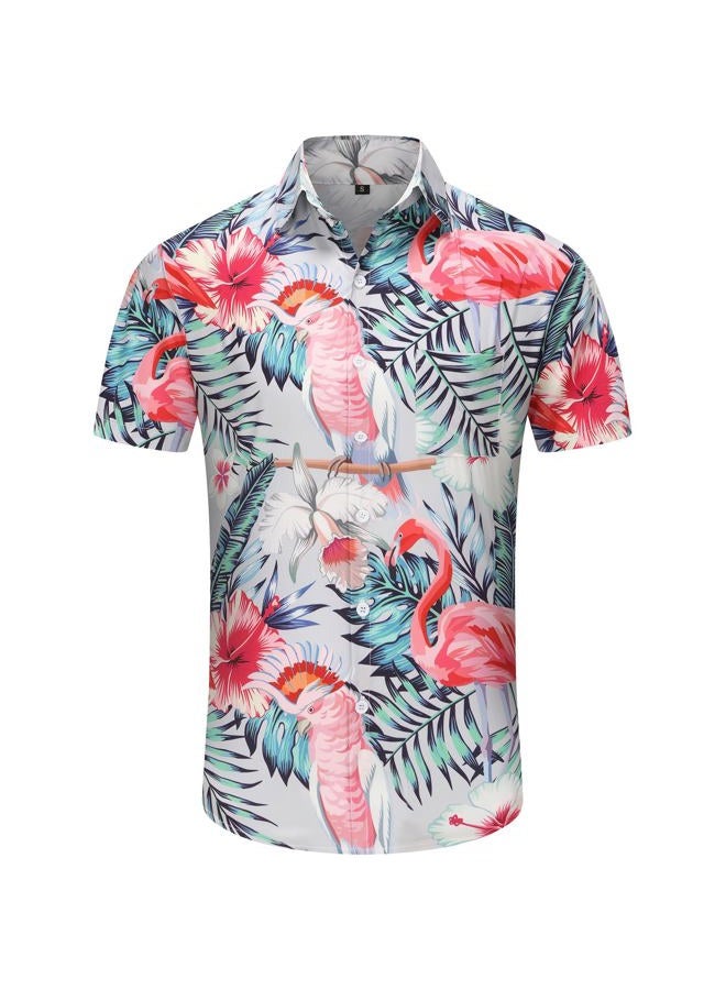 KYKU Men Hawaiian Shirt Summer Beach Button Down Short Sleeve Shirts Tropical, Flamingo Colorful, L - Image 4