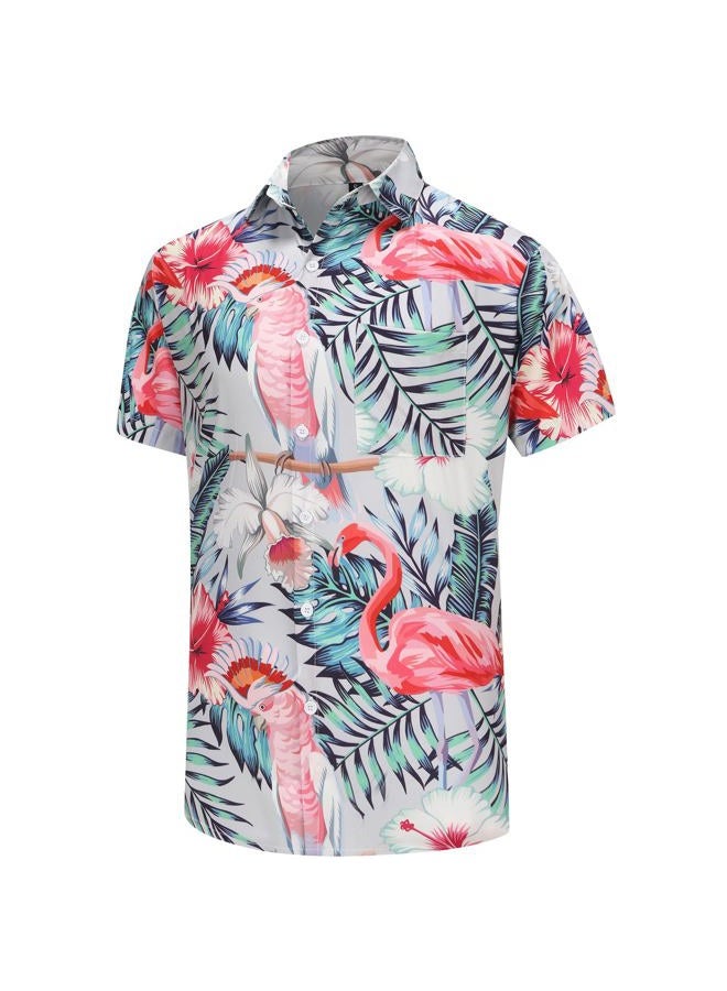 KYKU Men Hawaiian Shirt Summer Beach Button Down Short Sleeve Shirts Tropical, Flamingo Colorful, L - Image 3