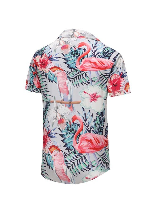 KYKU Men Hawaiian Shirt Summer Beach Button Down Short Sleeve Shirts Tropical, Flamingo Colorful, L - Image 5