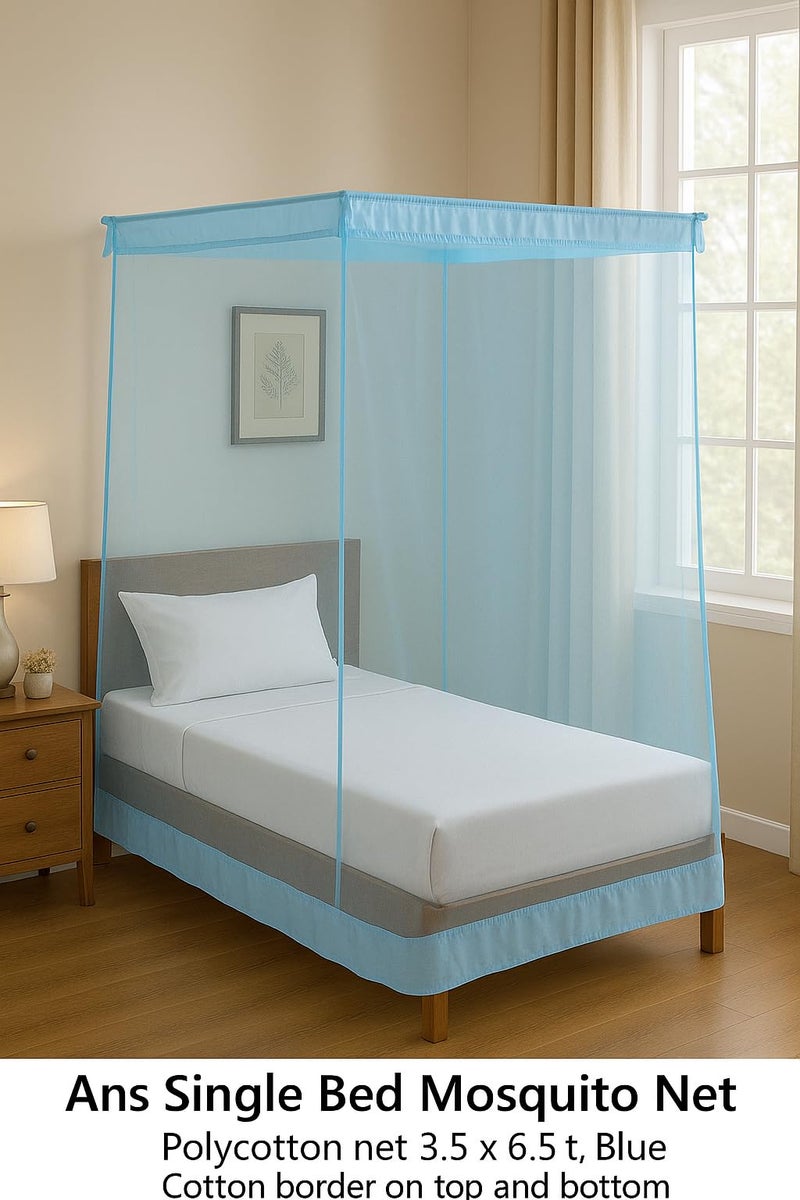 ANS Cotton Mix Mosquito Net for Single Bed 3.5 x 6.5 ft, 5ft Height, Blue Color, Pure Cotton Border Top & Bottom, Breathable & Allergy-Free, Washable & Durable Net for Daily Use - Image 2