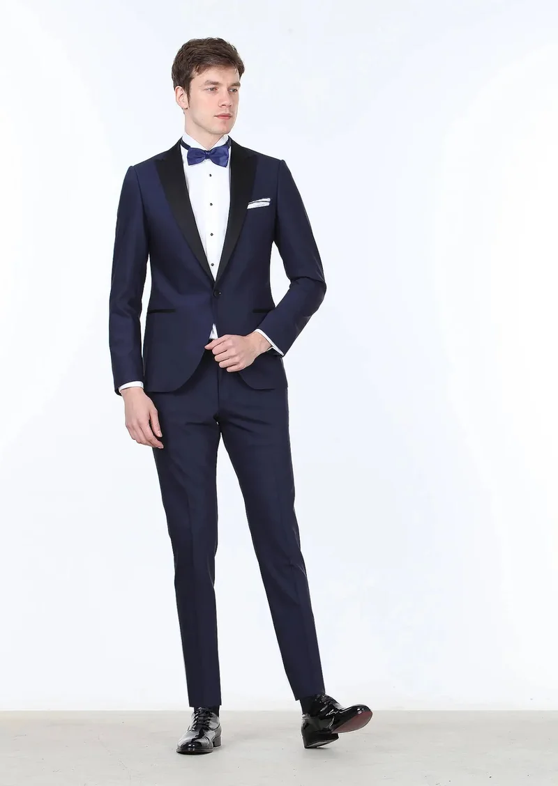 RAMSEY Saks Plain Fashion Slim Fit Double Breasted Collar Weaving Tuxedo