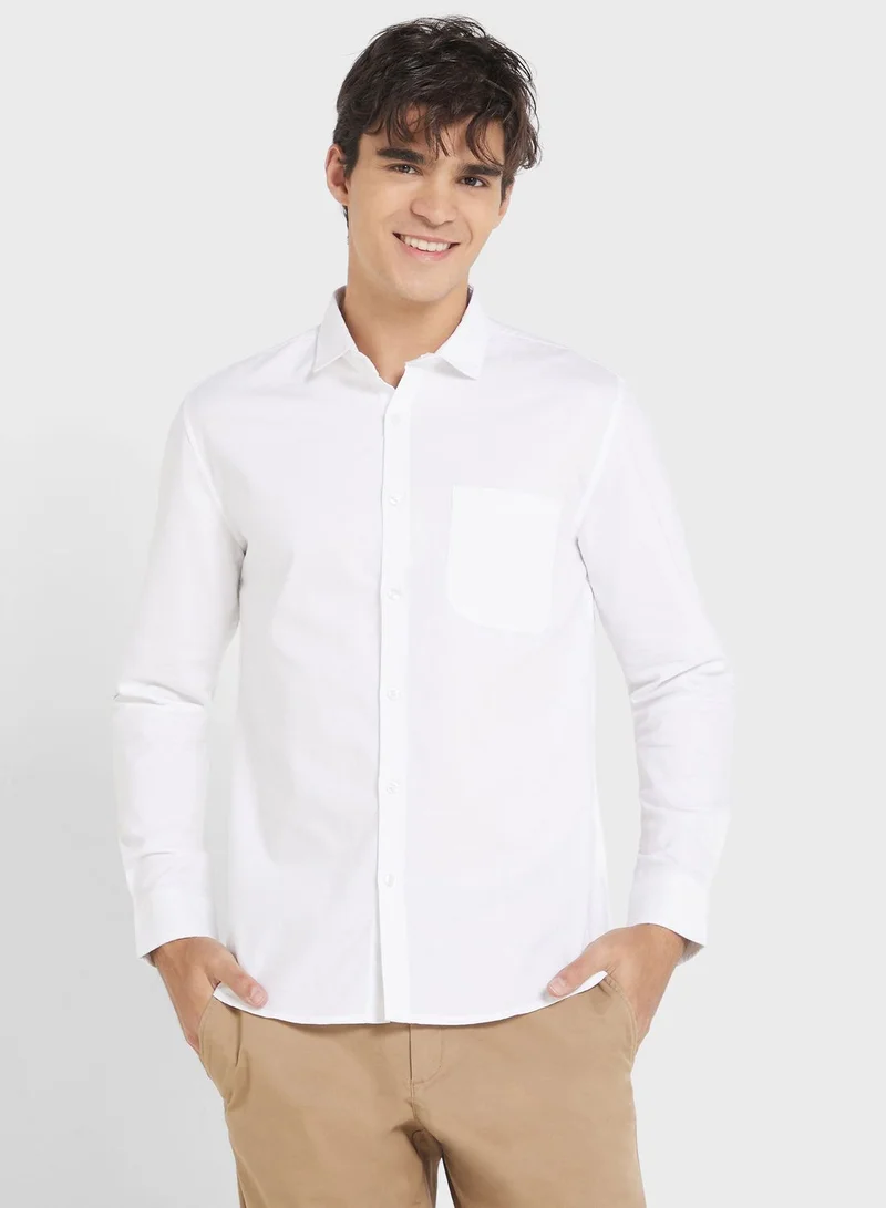 Robert Wood White Classic Slim Fit Casual Cotton Shirt